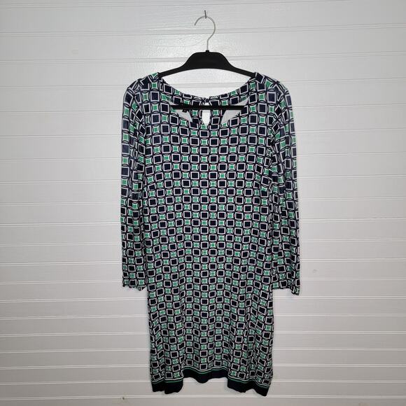 Talbots Size 12 Ponte Knit Midi Knee Length Dress Geometric Stretch Nautical - Picture 1 of 10